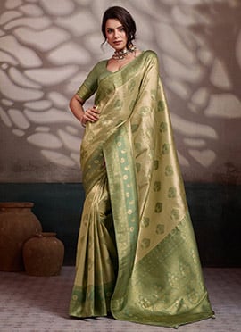 Beige Kanjivaram Soft Silk Zari Woven Saree