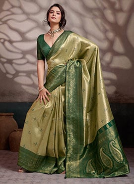 Beige Kanjivaram Soft Silk Zari Woven Saree