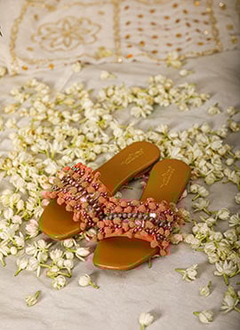 Beige Leather Ghungroos Flats