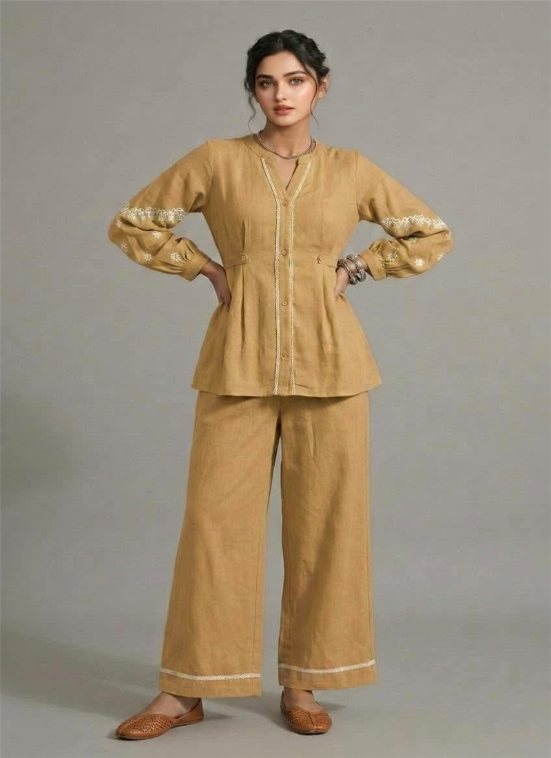 Beige Linen Cotton Timeless Co Ord Set After Six Wear