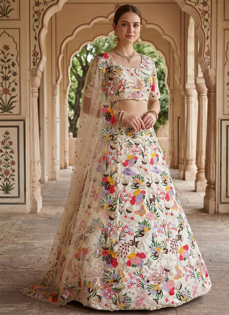 Beige Masti Silk Embroidery Sequins Lehenga Wedding Wear