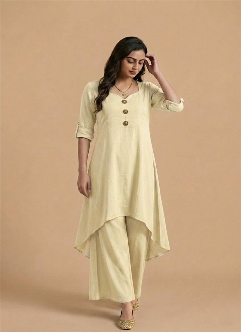 Beige Muslin Cotton Kurta Set After Six Wear