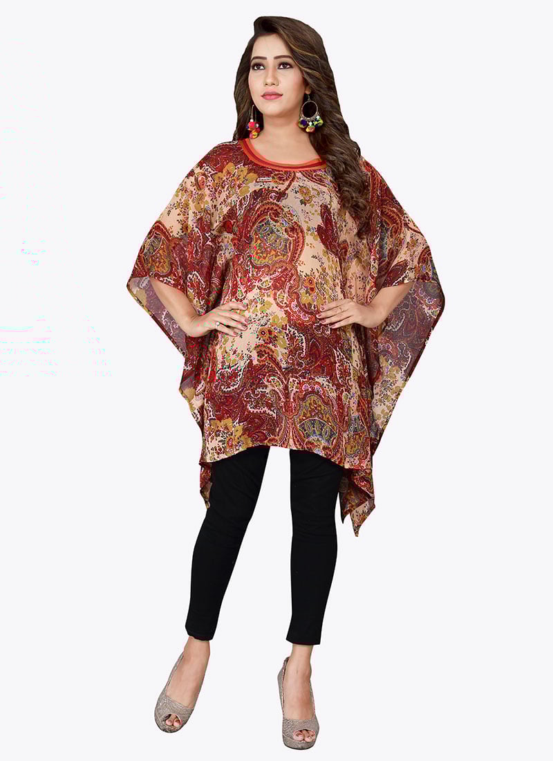 Beige N Brown Georgette Kaftan After Six Wear