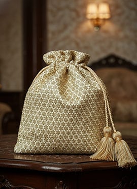 Beige Net Beads Embroidered Potli