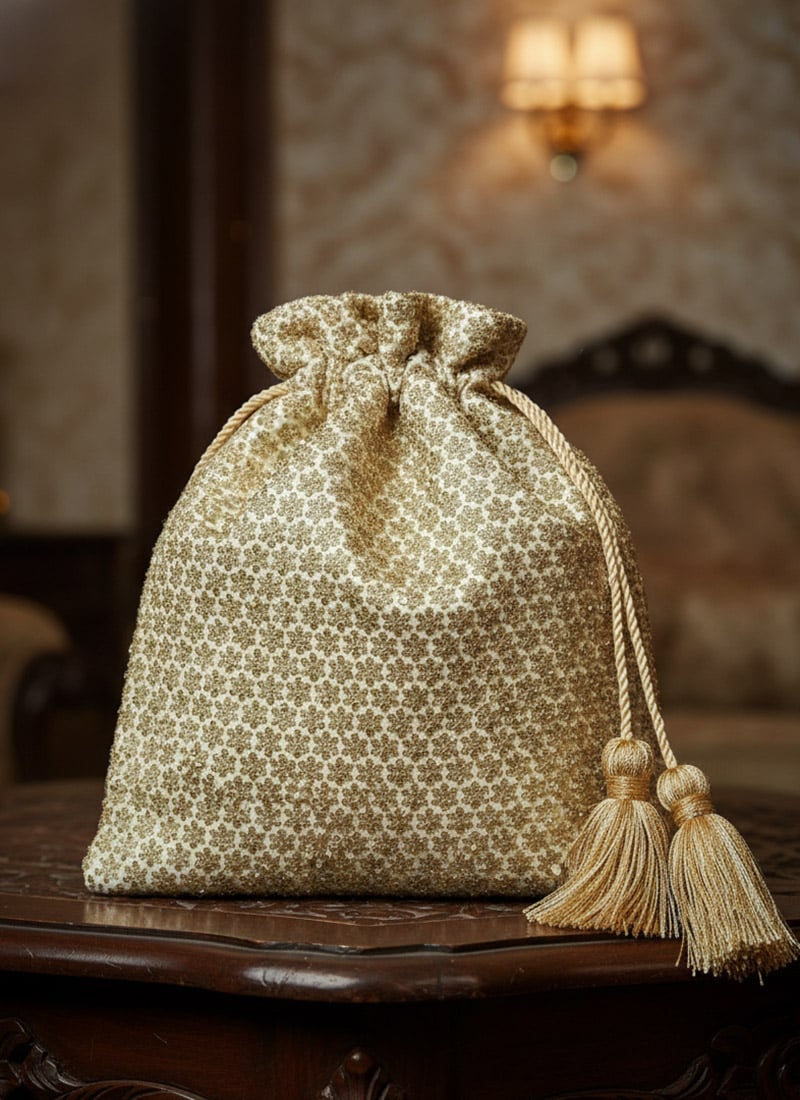 Beige Net Beads Embroidered Potli Festive Wear