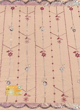 Beige Net Embroidered Fabric