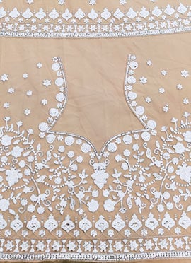 Beige Net Embroidered Fabric