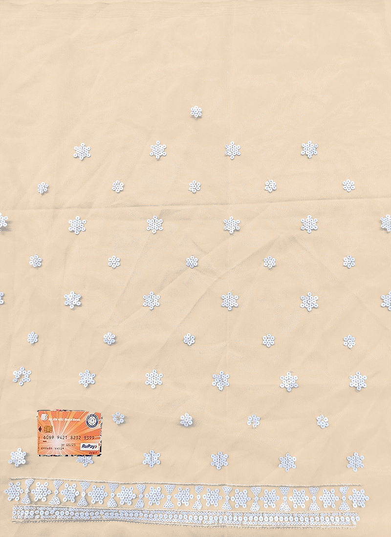 Beige Net Embroidered Fabric