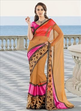 Beige Net Saree
