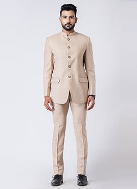 Beige Polyester Bandhgala Suits