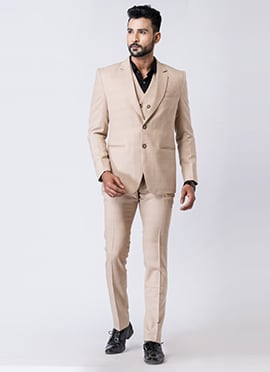 Beige Polyester Tuxedo Suit