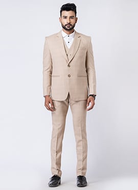 Beige Polyester Tuxedo Suit