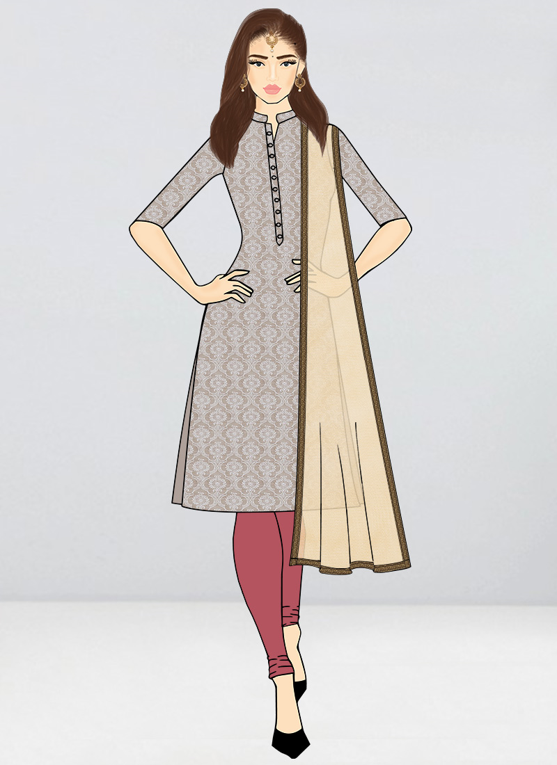 shop ethnovogue beige printed knee length churidar suit made to measure dress for women in all sizes slbs02005744