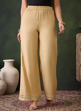Beige Rayon Chikankari Palazzo Pant