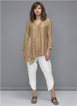 Beige Rayon Satin Co Ord Set