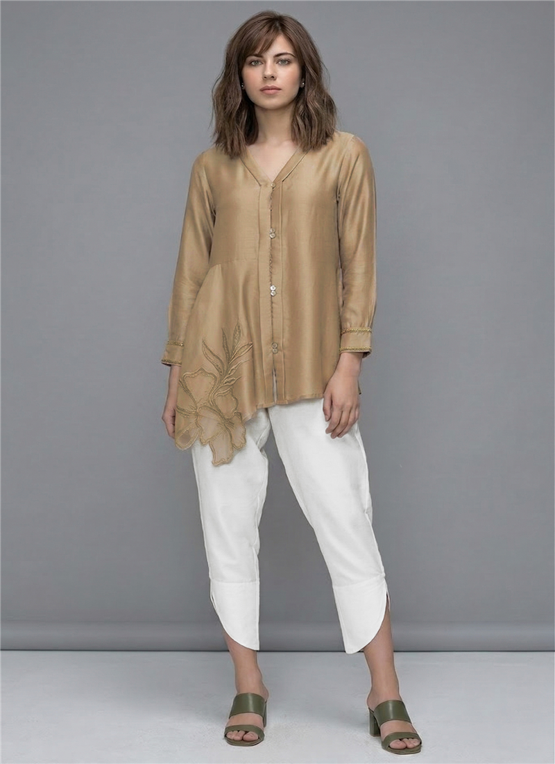 Beige Rayon Satin Co Ord Set After Six Wear