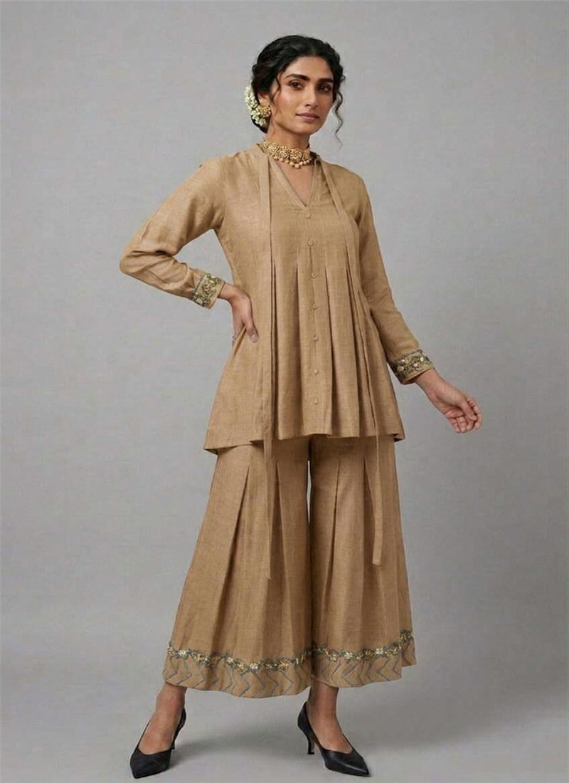Beige Sand Dune Grace Rayon Cotton Co Ord Set After Six Wear