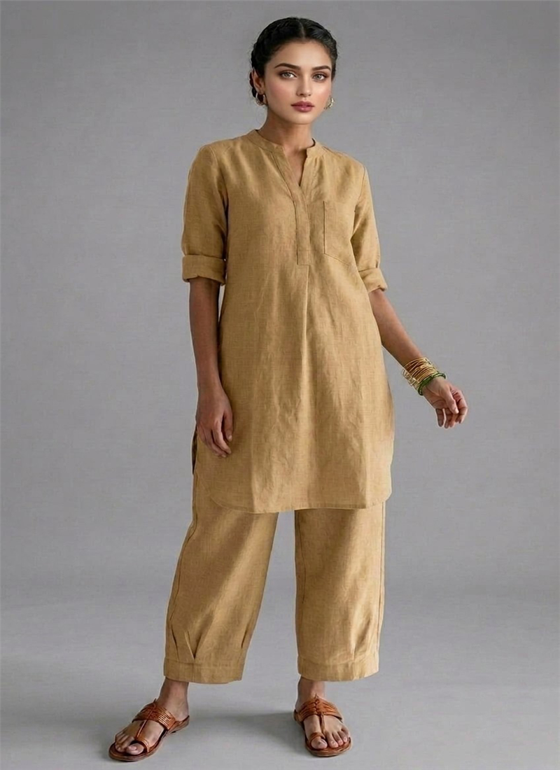 Beige Sandstone Calm Cotton Co Ord Set After Six Wear