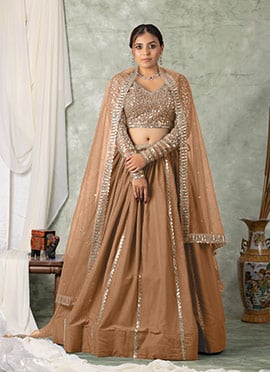 Beige Shimmer Georgette Sequins Stylish Lehenga