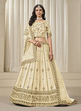 Beige Silk Embroidered Sequins Lehenga