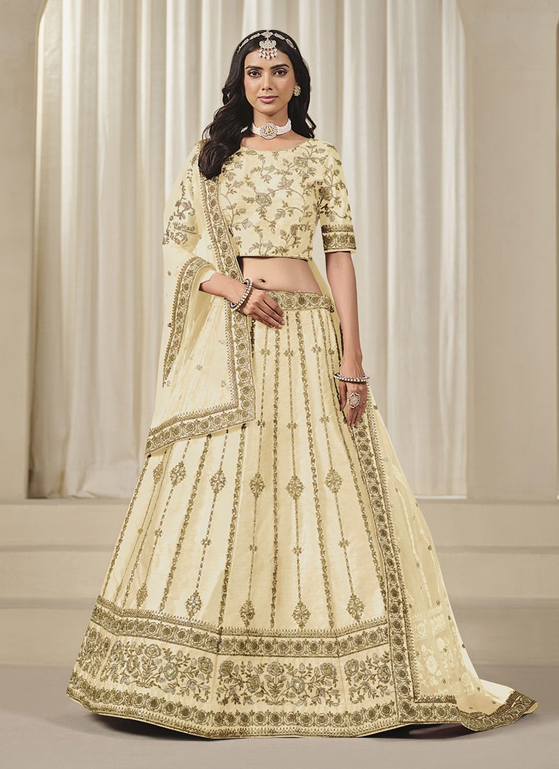 Beige Silk Embroidered Sequins Lehenga Wedding Wear