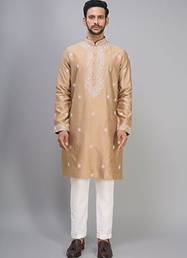 Beige Silk Embroidered Stylish Kurta Pyjama