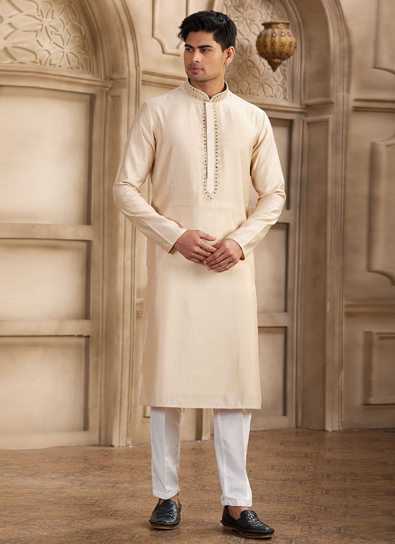 Beige Silk Kurta Pyjama For Men Festive Wear