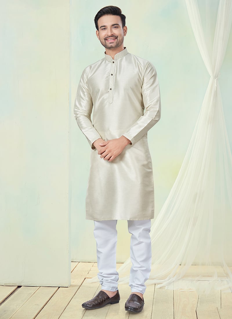 Beige Silk Kurta Pyjama For Men Festive Wear