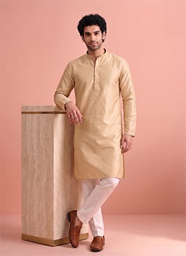 Beige Silk Kurta Pyjama
