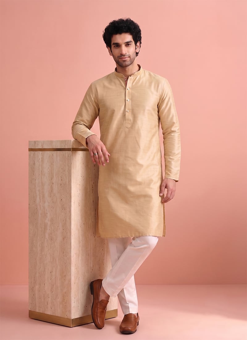 Beige Silk Kurta Pyjama Festive Wear