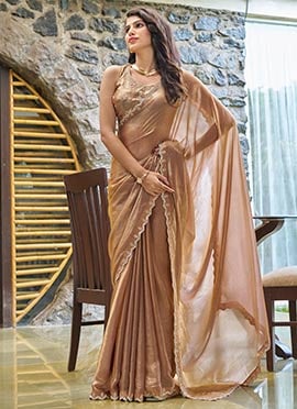 Beige Silk Stone Work Saree