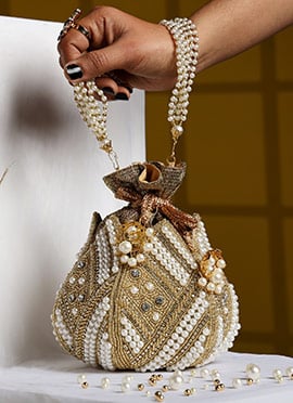 Beige Silk Stones Potli