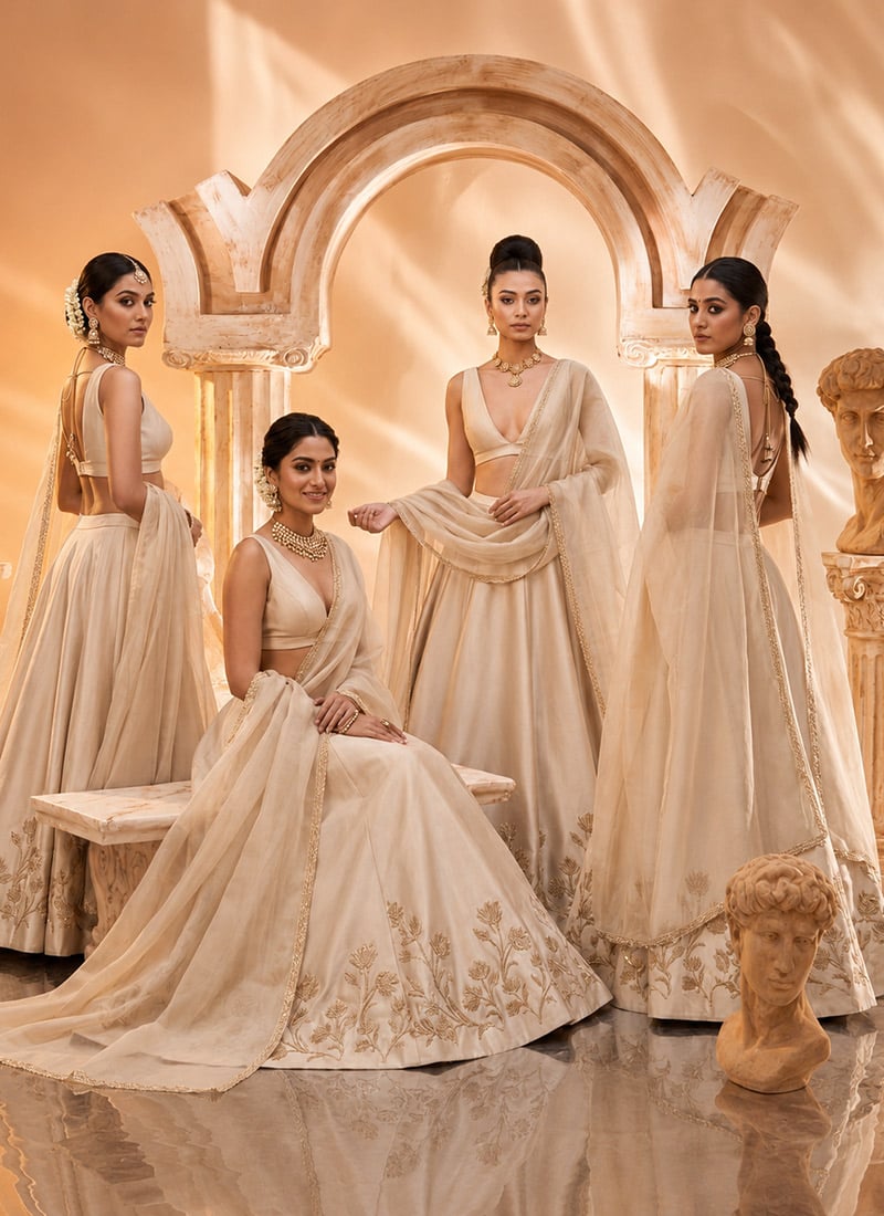 Beige Silk Zardosi Resham Embroidered Lehenga Choli Wedding Wear