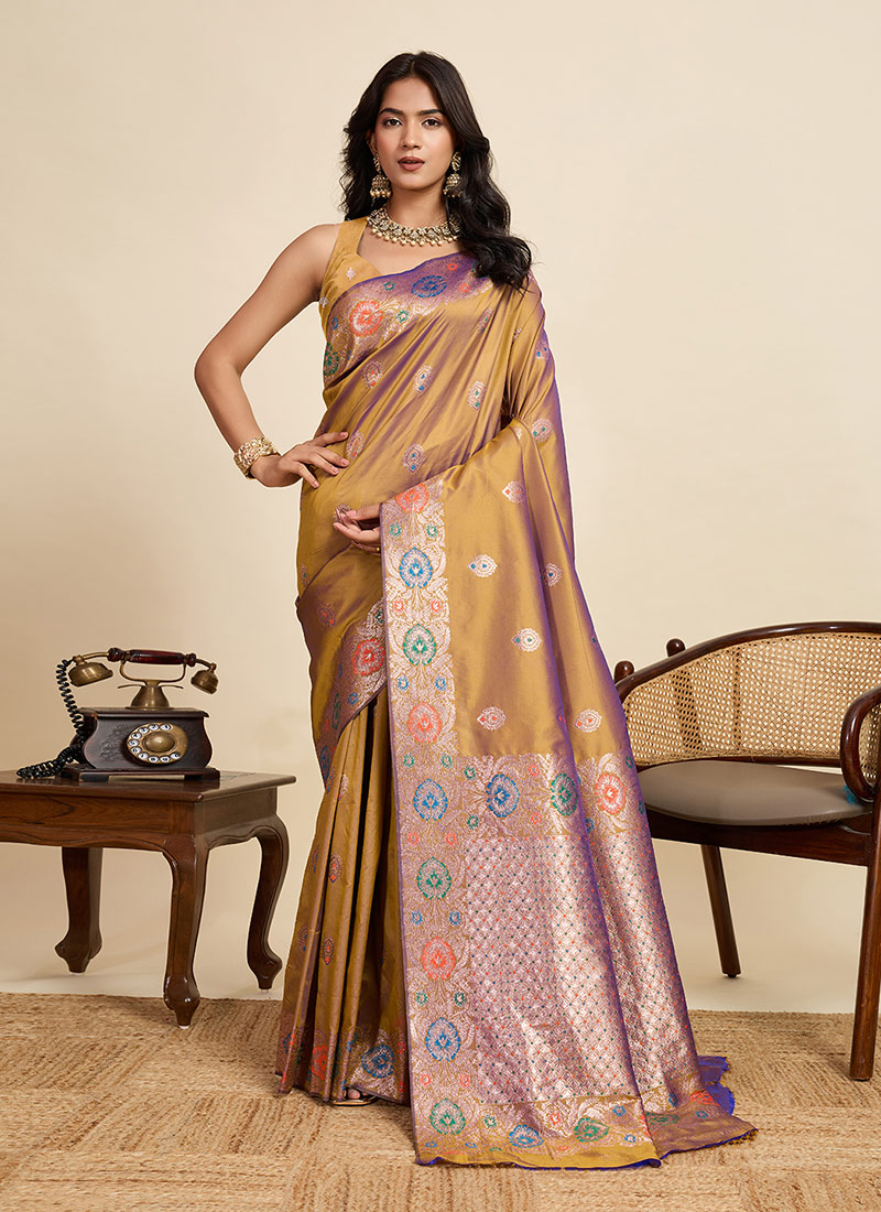 Beige Silk Zari Jacquard Saree Festive Wear