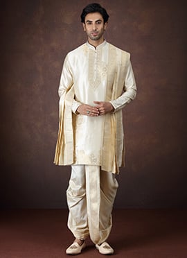 Beige Silk Zari Kurta With Dhoti