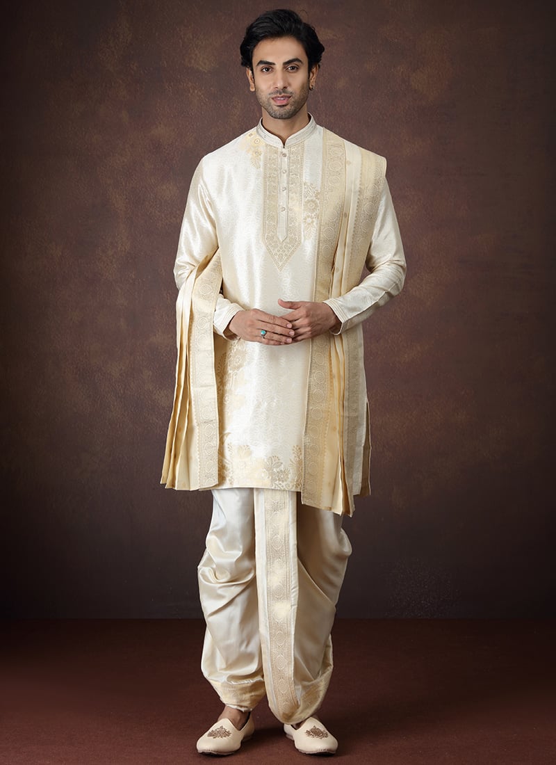 Beige Silk Zari Kurta With Dhoti Festive Wear