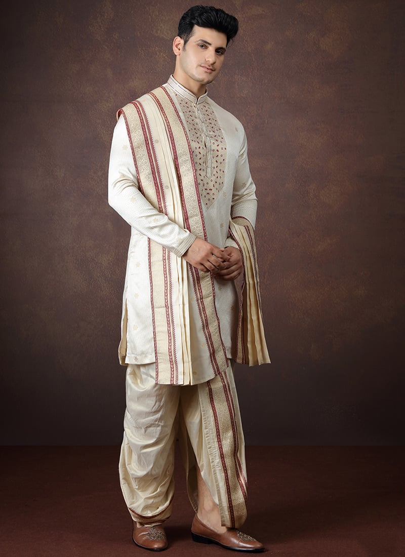 Beige Silk Zari Kurta With Dhoti Festive Wear
