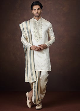 Beige Silk Zari Kurta With Dhoti