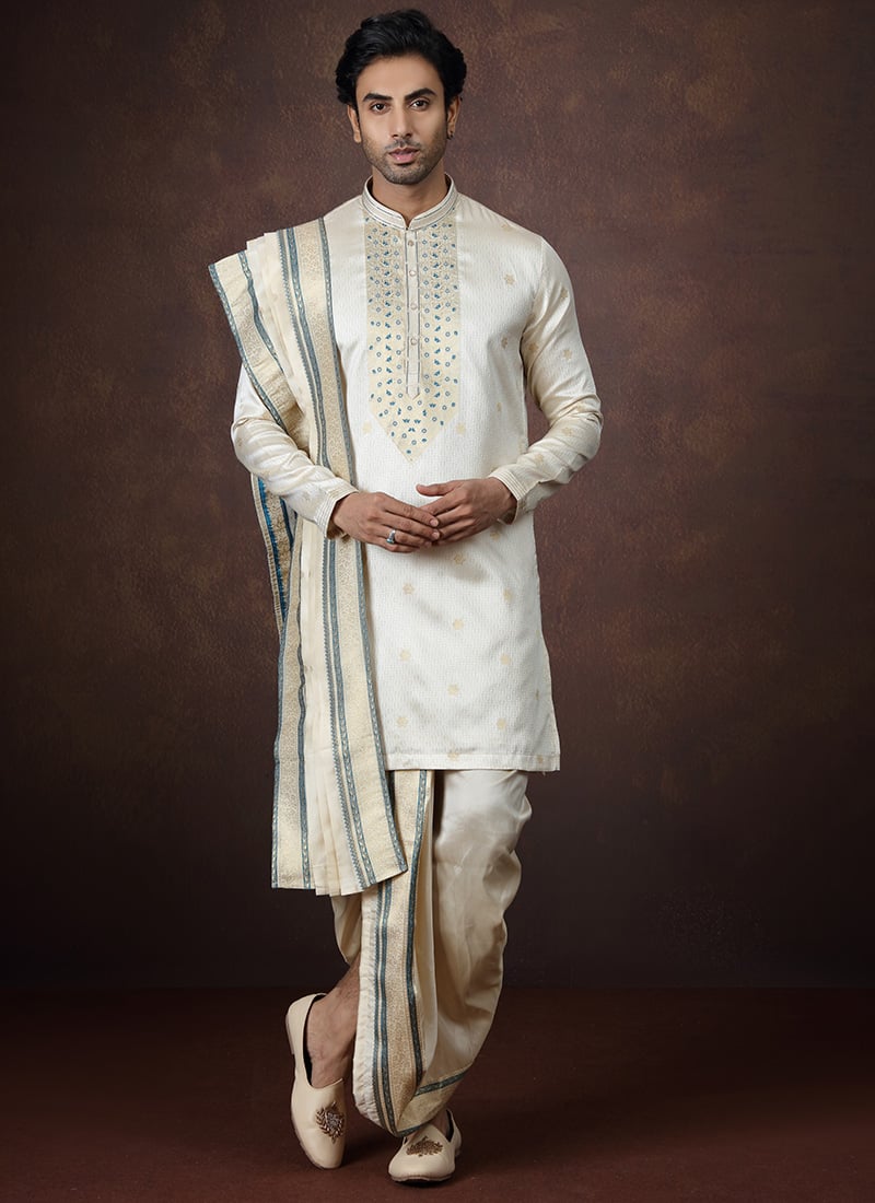 Beige Silk Zari Kurta With Dhoti Festive Wear