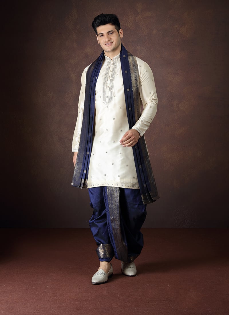 Beige Silk Zari Kurta With Dhoti Festive Wear