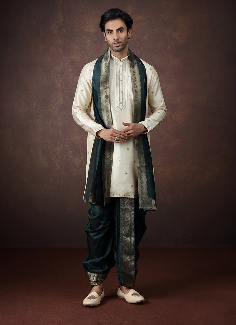 Beige Silk Zari Kurta With Dhoti Festive Wear