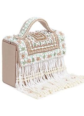 Beige Suede Beads Sequins Sling Bag