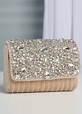 Beige Suede Stones Clutch