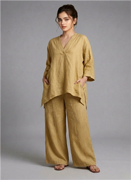 Beige Sunlit Drape Cotton Co Ord Set