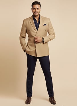 Beige Terry Rayon Suit For Men