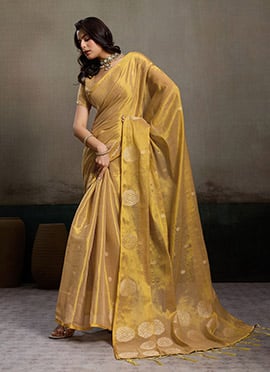 Beige Tissue Silk Zari Jacquard Woven Saree
