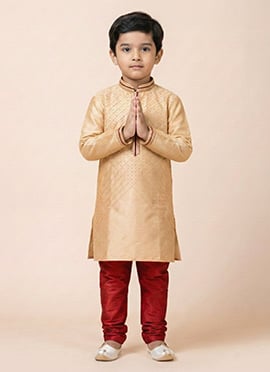 Beige Viscose Kids Kurta Pyjama
