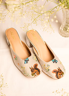 Beige Zardosi Beads Work Heels Juti