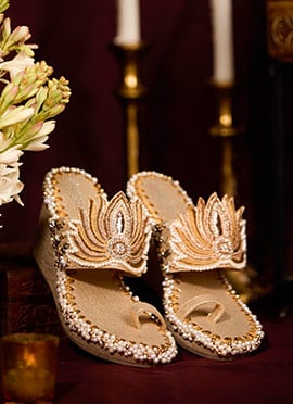 Beige Zardosi With Stone And Moti Work Wedges