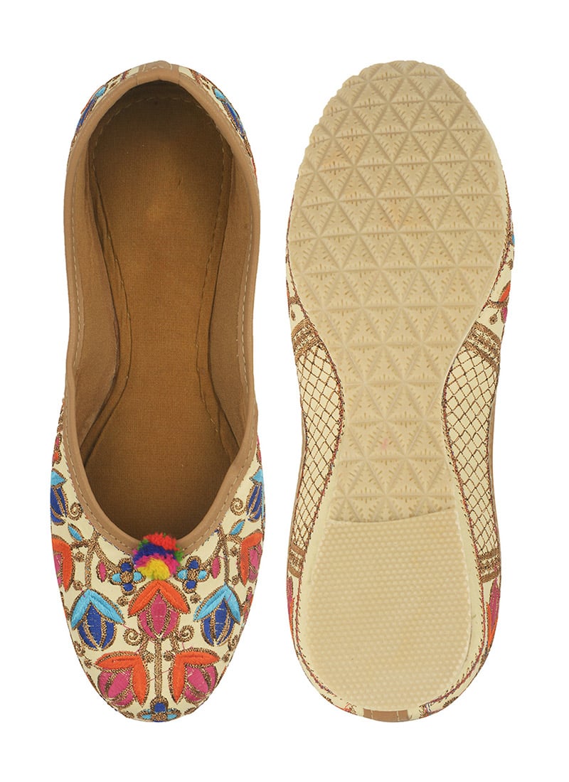 Beige Zari Work Juti